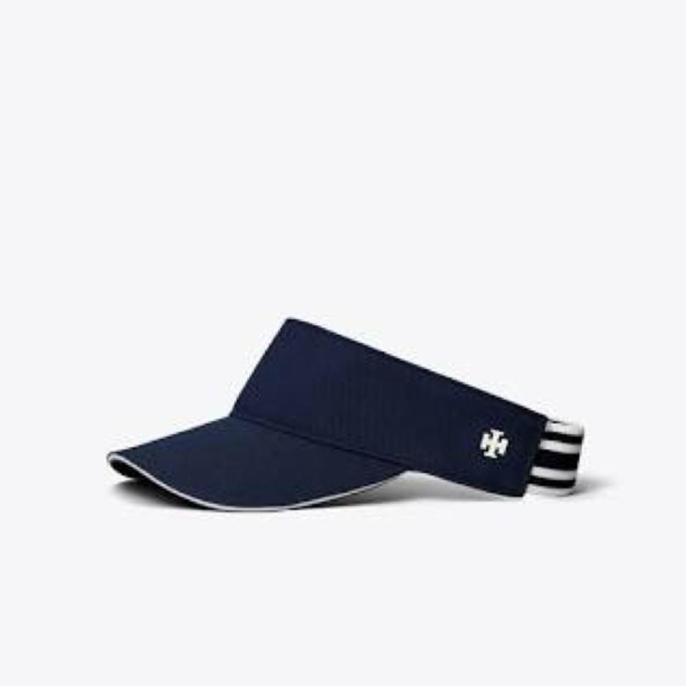Tori Burch Navy Visor with Striped Band